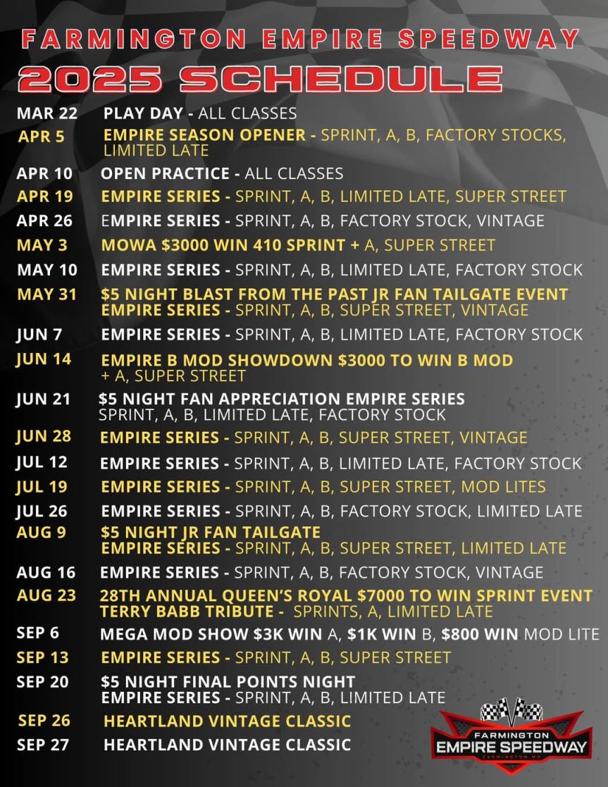 Farmington Empire Speedway Announces 2025 Racing&nbsp;Schedule
